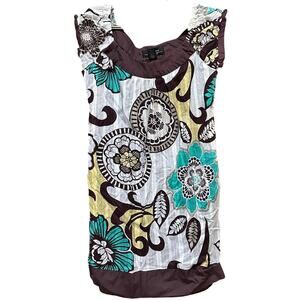 RB Collection Dress Size 10 Brown Yellow Green Knee Length Off Shoulder Y2K